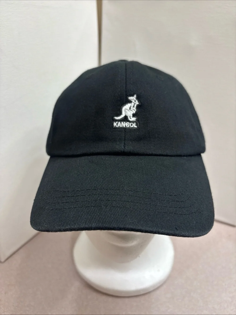 KANGOL Dad Hat Baseball Cap Unisex Black Logo Leather Strapback Adjustable OSFM